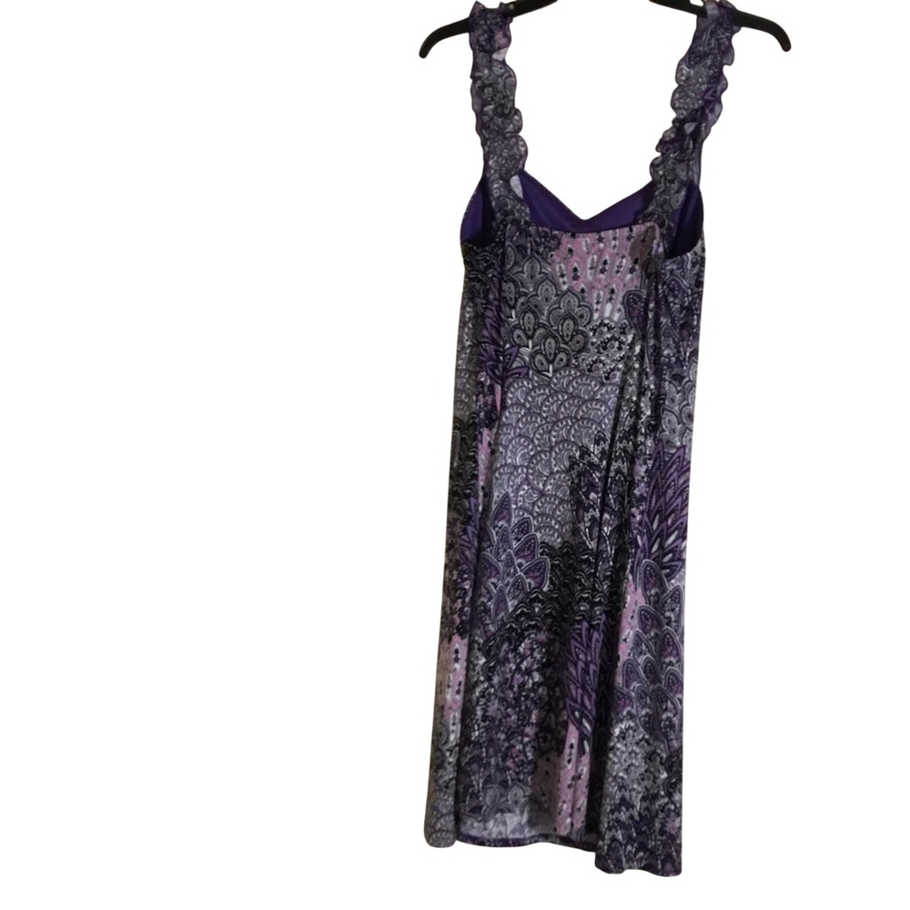 Dressbarn Purple Paisley Peacock Print Ruffle Strap V-Neck Midi Dress Size 8